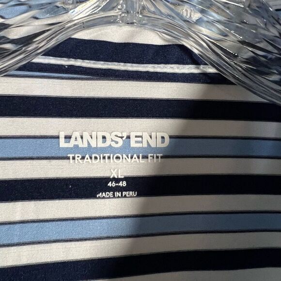 Lands' End Mens Blue‎ Polo Shirt Short Sleeve Stripes Traditional Fit XL - Picture 2 of 6